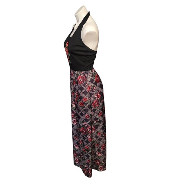 Vintage 1970s Halter Dress Floral Lattice Skirt Size 9/10 Modern S/M DE SAIX - Picture 6 of 8